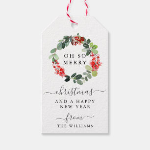 Étiquettes-cadeau Script Joyeux Noël Fête de Noël Wreath Drapeau