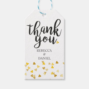 Étiquettes-cadeau Script Merci Golden Hearts Confetti