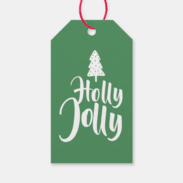 Étiquettes-cadeau Script Minimal Vert Holly Jolly À De (Devant)
