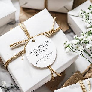 Étiquettes Cadeau Script minimaliste noir et blanc Merci personnalis