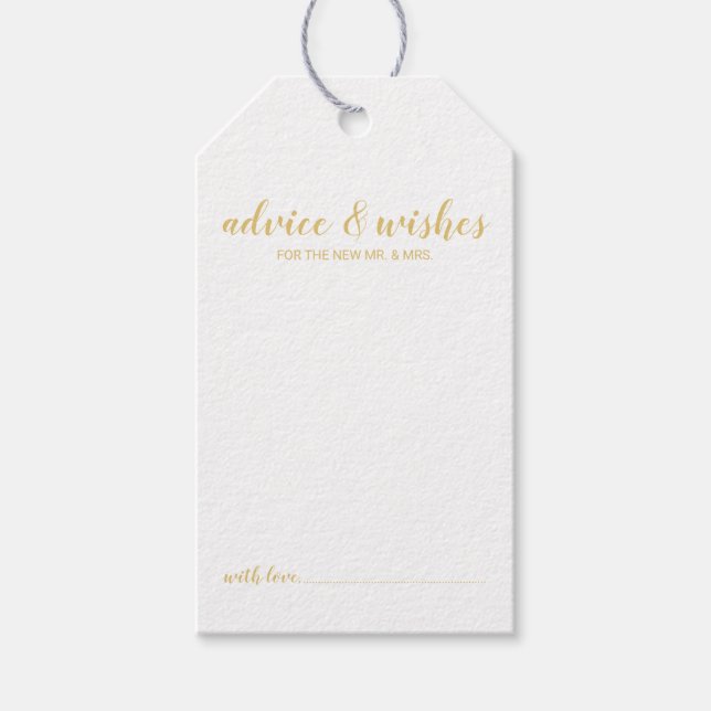 Étiquettes-cadeau Script moderne Mariage Gold Conseils et souhaits (Devant)
