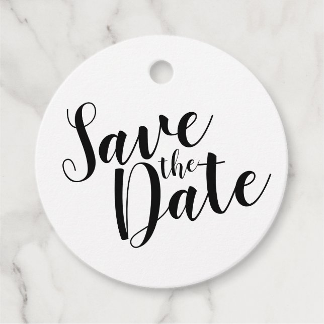 Étiquettes Cadeau Script moderne Noir&Blanc Mariage Enregistrer la d (Devant)