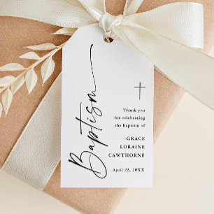 Étiquettes-cadeau Script moderne Simple Baptême Merci Favoriser