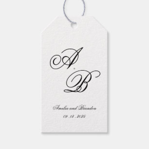 Étiquettes-cadeau Script Monogramme classique Mariage noir et blanc