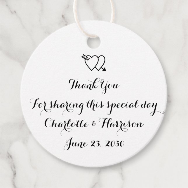 Étiquettes Cadeau Script noir coeurs blanc Mariage cadeau (Devant)