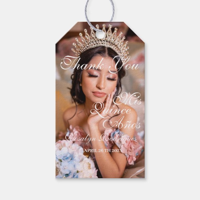 Étiquettes-cadeau Script Quinceanera photo 15e anniversaire (Devant)