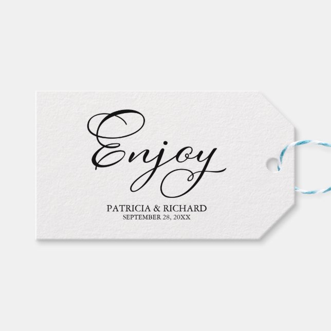 Étiquettes-cadeau Script simple et élégant Profitez de mariage favor (Devant (Horizontal))