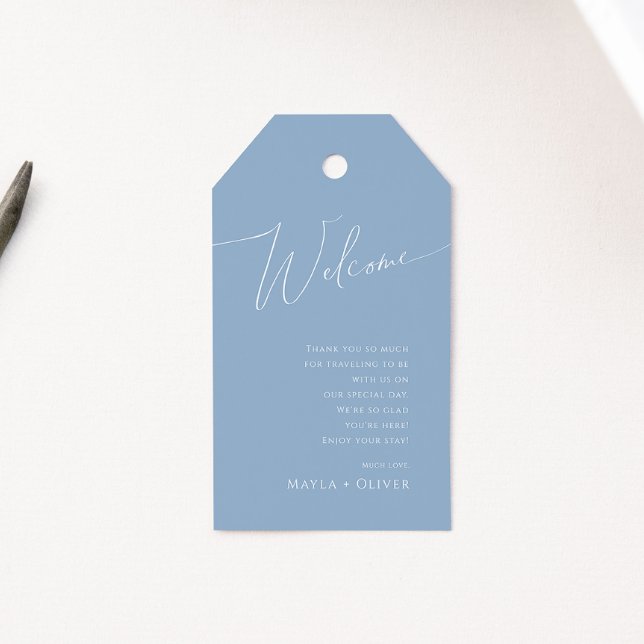 Étiquettes-cadeau Script Whimsical | Accueil Mariage bleu Dusty (Créateur téléchargé)