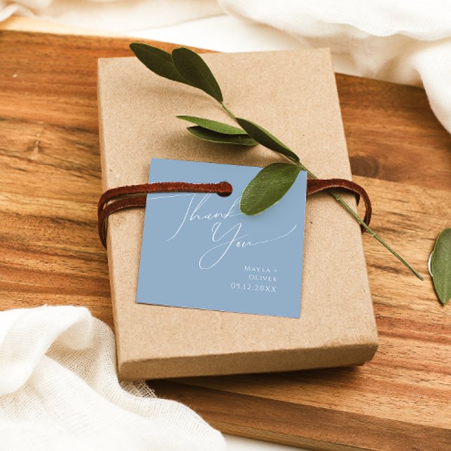 Étiquettes Cadeau Script Whimsical | Merci bleu Dusty Favoriser les  (Créateur téléchargé)