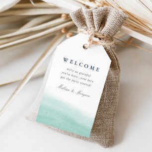 Étiquettes-cadeau Seaglass Tides Coastal Watercolor Mariage Bienvenu