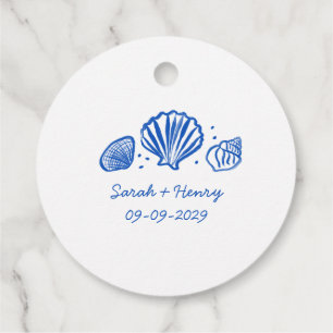 Étiquettes Cadeau Seashells Beach Wedding Bleu Blanc CUSTOM