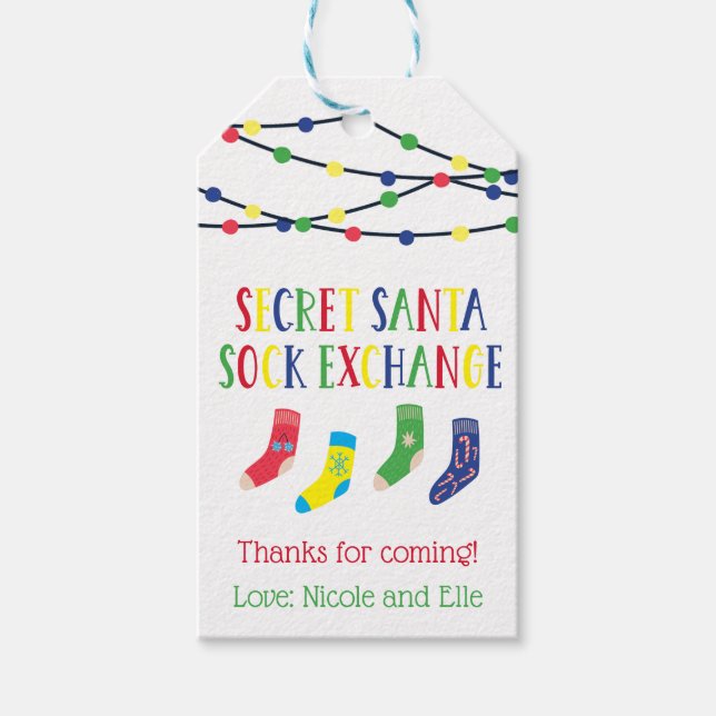 Étiquettes-cadeau Secret Père Noël Sock Exchange Sock Swap Fête (Devant)
