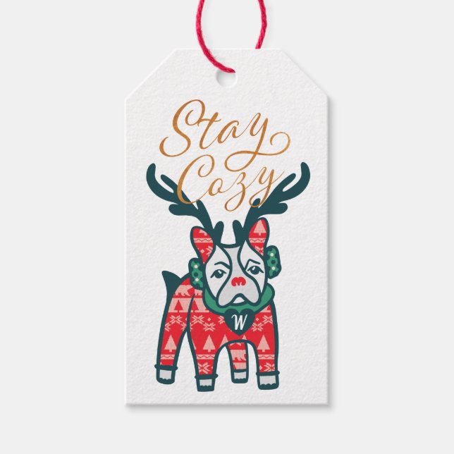 Étiquettes-cadeau Séjournez confortable | French Bulldog Reindeer Ch (Devant)