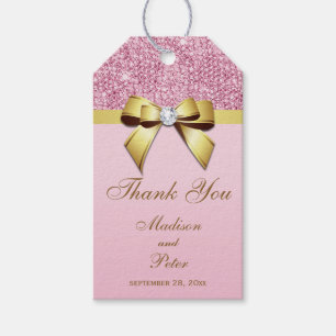 Étiquettes-cadeau Séquins roses Classy Or Bow Merci