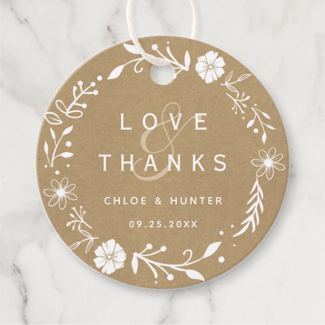 Étiquettes Cadeau Serre florale rustique Faux Kraft Merci Mariage (Devant)