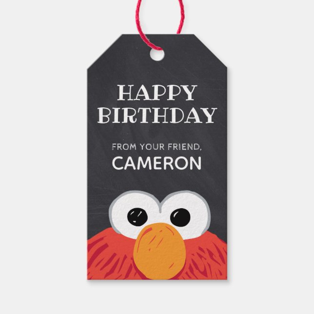 Étiquettes-cadeau Sesame Street Elmo Chalkboard Joyeux Anniversaire  (Devant)