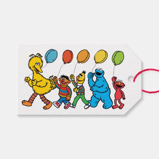 Étiquettes-cadeau Sesame Street Pals Balloons Anniversaire Merci (Devant (Horizontal))