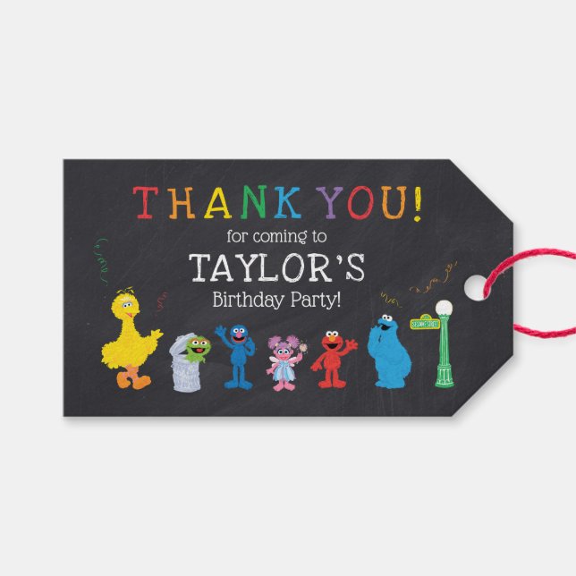Étiquettes-cadeau Sesame Street Pals Chalkboard Arc-en-ciel Annivers (Devant (Horizontal))