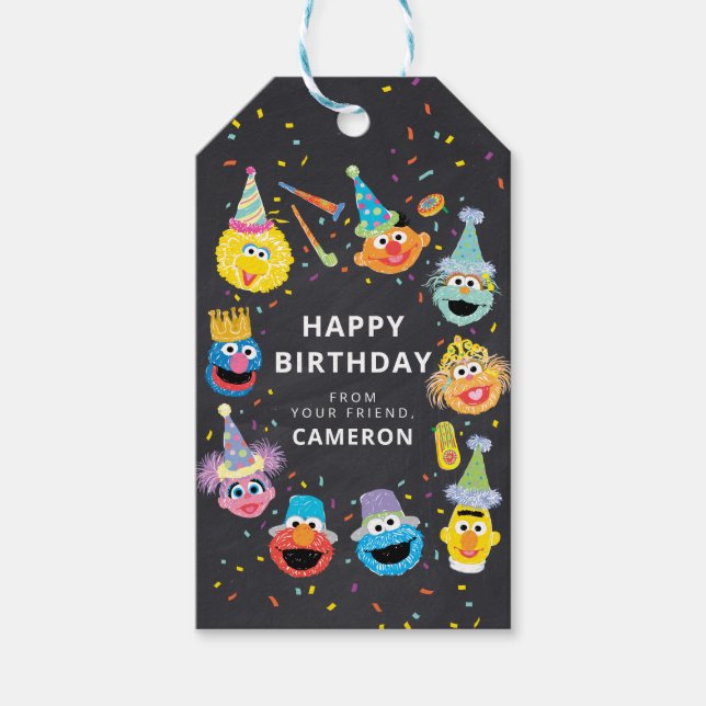 Étiquettes-cadeau Sesame Street Pals Confetti Joyeux Anniversaire De (Devant)