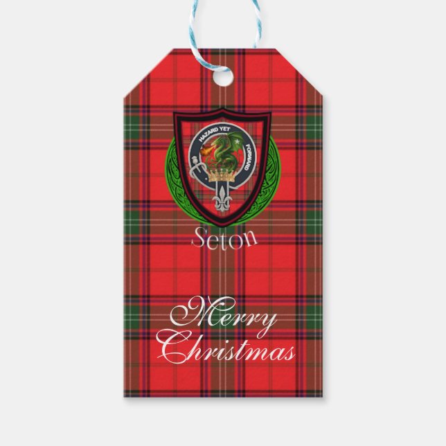 Étiquettes-cadeau Seton Scottish Clan Tartan & Crest (Devant)