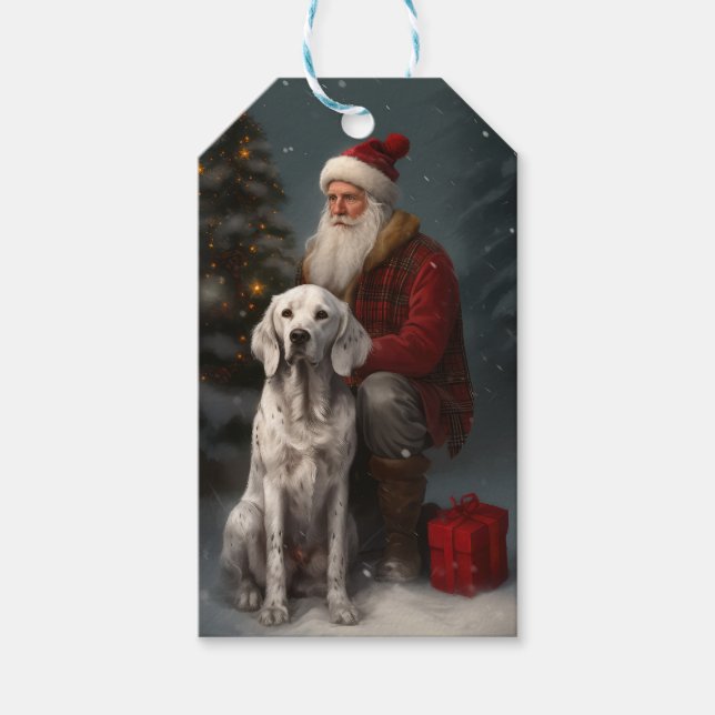 Étiquettes-cadeau Setter anglais avec Noël Festif du Père Noël (Devant)