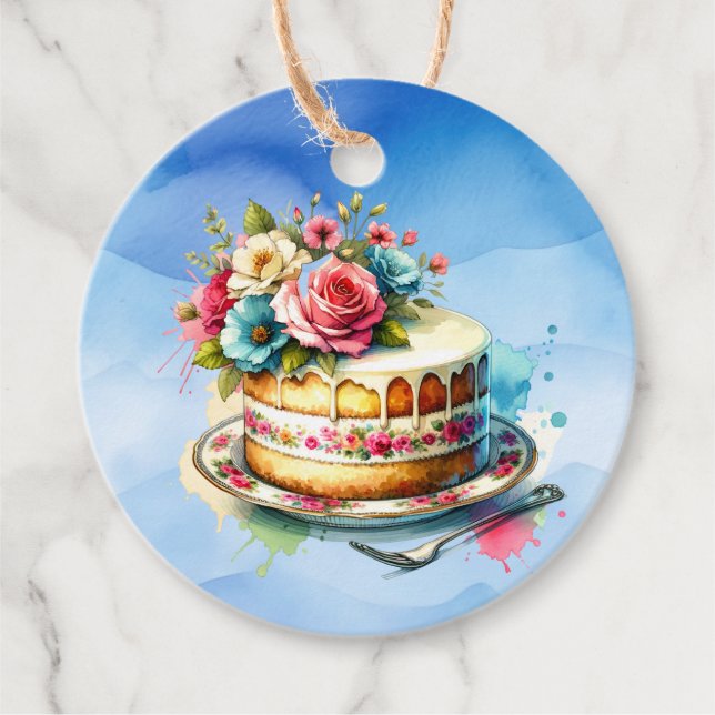 Étiquettes Cadeau Shabby Chic Floral Anniversaire Gâteau De et vers (Devant)