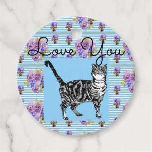 Étiquettes Cadeau Shabby Chic Tabby Cat Love You Cadeau Tags