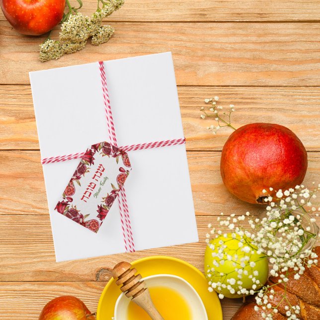 Étiquettes-cadeau Shana Tova rouge hébreu juif Rosh Hashanah (Créateur téléchargé)