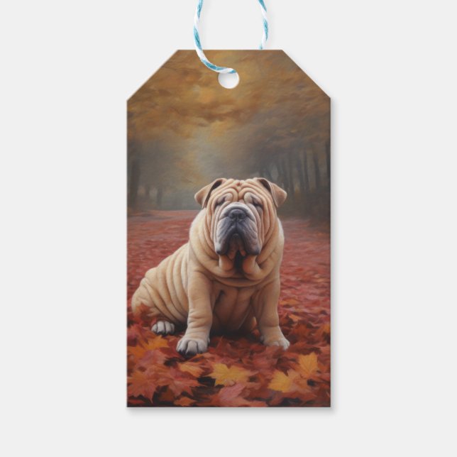 Étiquettes-cadeau Shar Pei dans l'automne Feuilles automne Inspire (Devant)