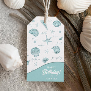 Étiquettes-cadeau Shells Starfish Sun Fun Texte Turquoise ID918