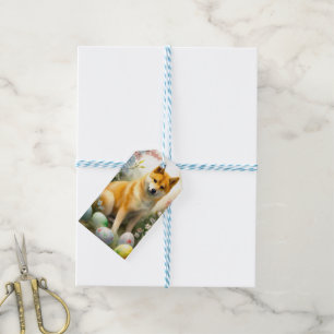 Étiquettes-cadeau Shiba Inu avec les oeufs de Pâques vacances