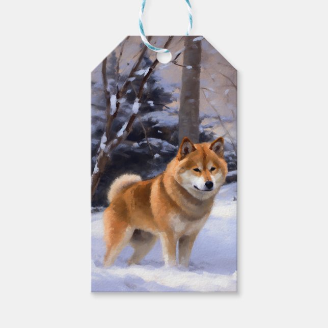 Étiquettes-cadeau Shiba Inu Laissez Neige Noël (Devant)