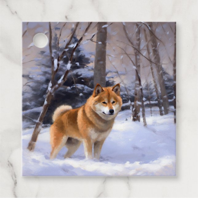 Étiquettes Cadeau Shiba Inu Laissez Neige Noël (Devant)