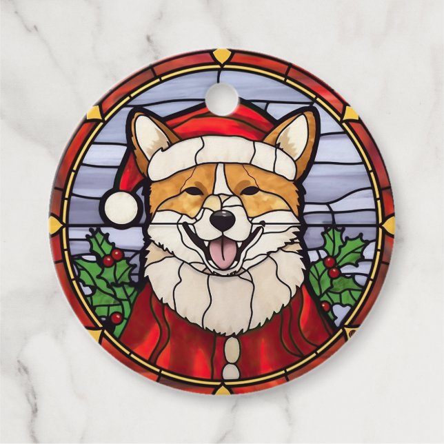 Étiquettes Cadeau Shiba Inu Vitrail Noël (Devant)