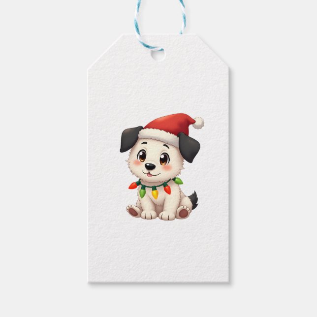 Étiquettes-cadeau Shih Tzu Santa Christmas Tree Lights Xmas Dog Love (Devant)