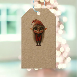 Étiquettes-cadeau Shy Girl Christmas Elf Kraft Tags cadeaux