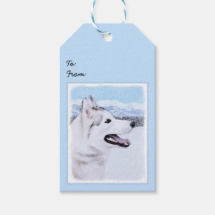 Étiquettes-cadeau Sibérie Husky (argent et blanc) Peinture Chien Art