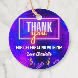 Étiquettes Cadeau SIGNE NEON Glow Karaoke Anniversaire Merci de fête