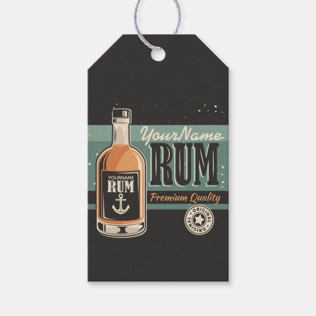 Étiquettes-cadeau Signe rétro de bouteille de rhum de marin personna (Devant)