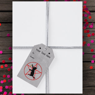 Étiquettes-cadeau Silhouette Chat Noir Avec Étoiles Rouge Pentagram 