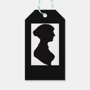Étiquettes-cadeau Silhouette de Jane Austen sur fond noir