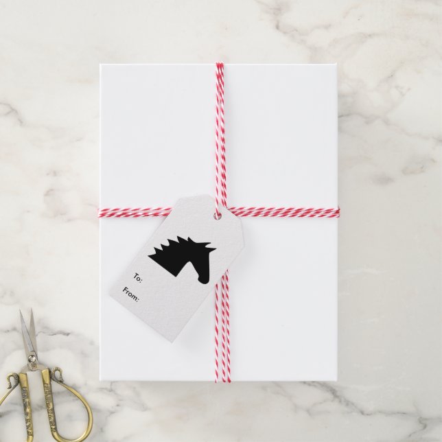 Étiquettes-cadeau Silhouette de tête de cheval noir élégant (Avec de la ficelle)