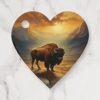 Étiquettes Cadeau Silhouette du coucher de soleil de bison de buffle