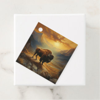 Étiquettes Cadeau Silhouette du coucher de soleil de bison de buffle