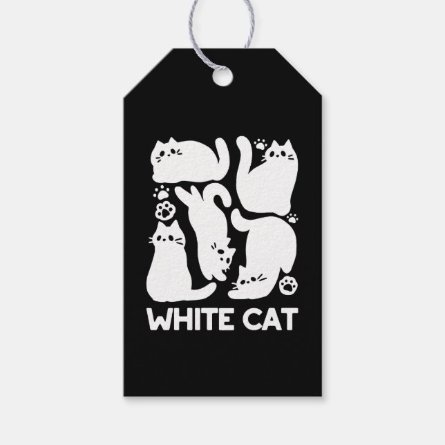 Étiquettes-cadeau Silhouettes de chaton blanc - Design Feline mignon (Devant)