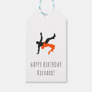 Étiquettes-cadeau Silhouettes de lutte de lutteur Sport Nom personna