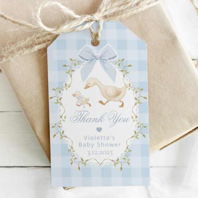 Étiquettes-cadeau Silly Goose Blue Gingham Thank you (Créateur téléchargé)