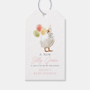 Étiquettes-cadeau Silly Goose rose En vichy Baby shower fille