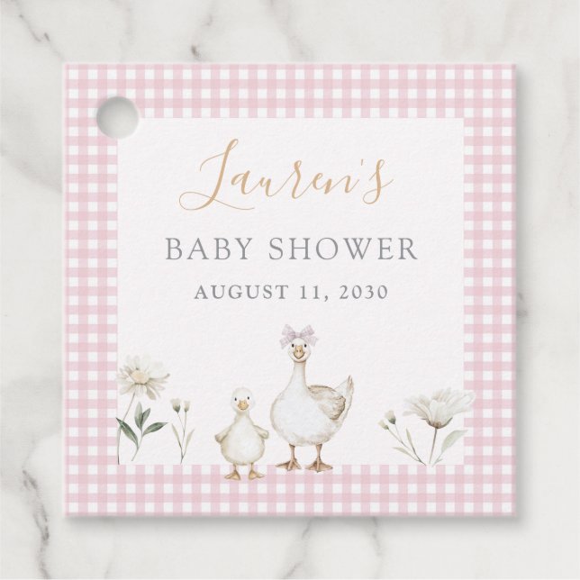Étiquettes Cadeau Silly Goose Whimsical Bow rose Baby Girl Douche (Devant)