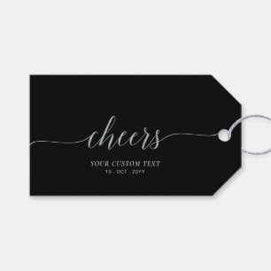 Étiquettes-cadeau Silver & Black Elegant Script Cheers Event Party